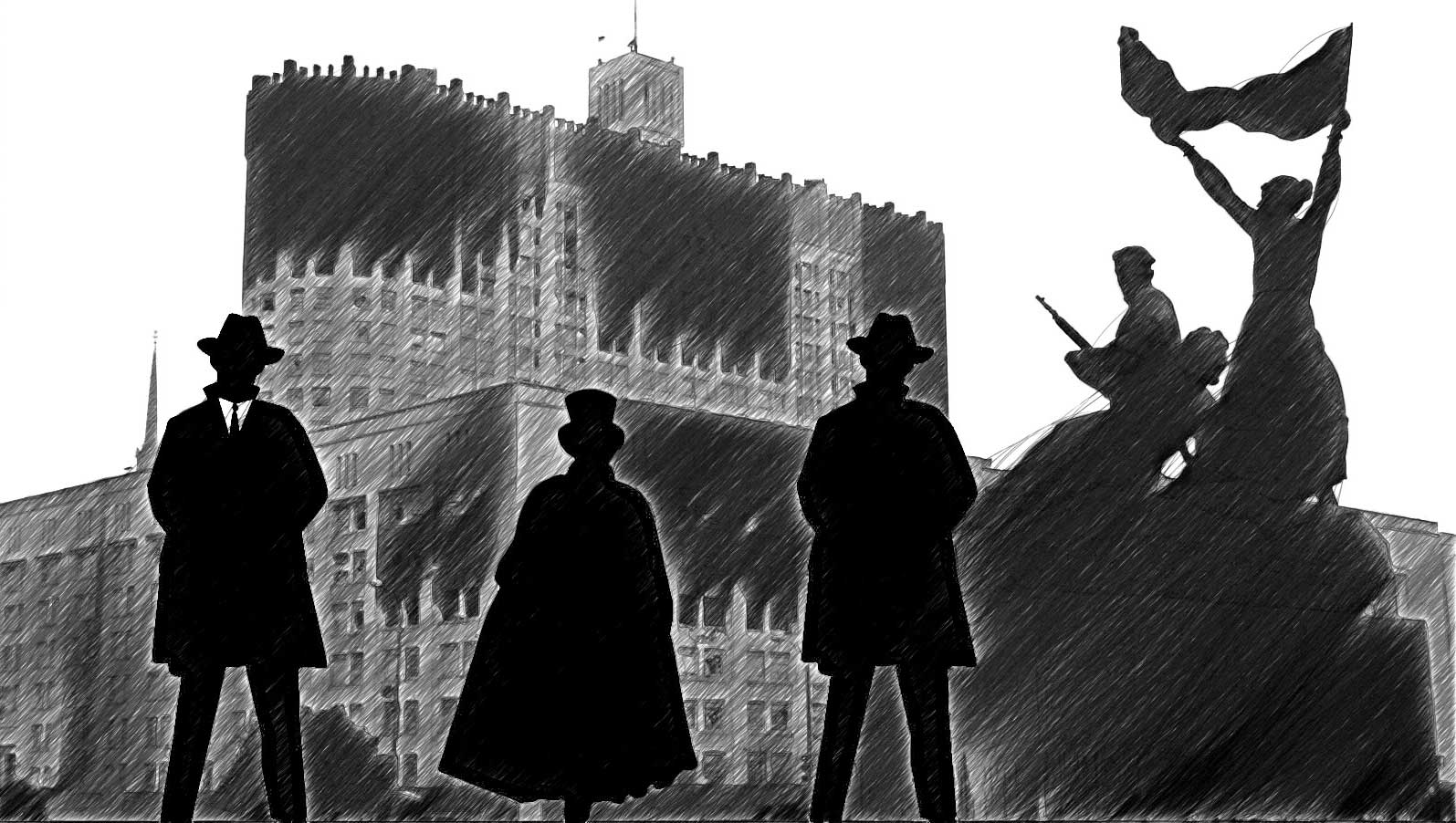 Поэма Безвременье. Обложка. Иллюстрация к поэме Безвременье Дмитрия Барабаша. Пушки на фоне горящего Белого дома.